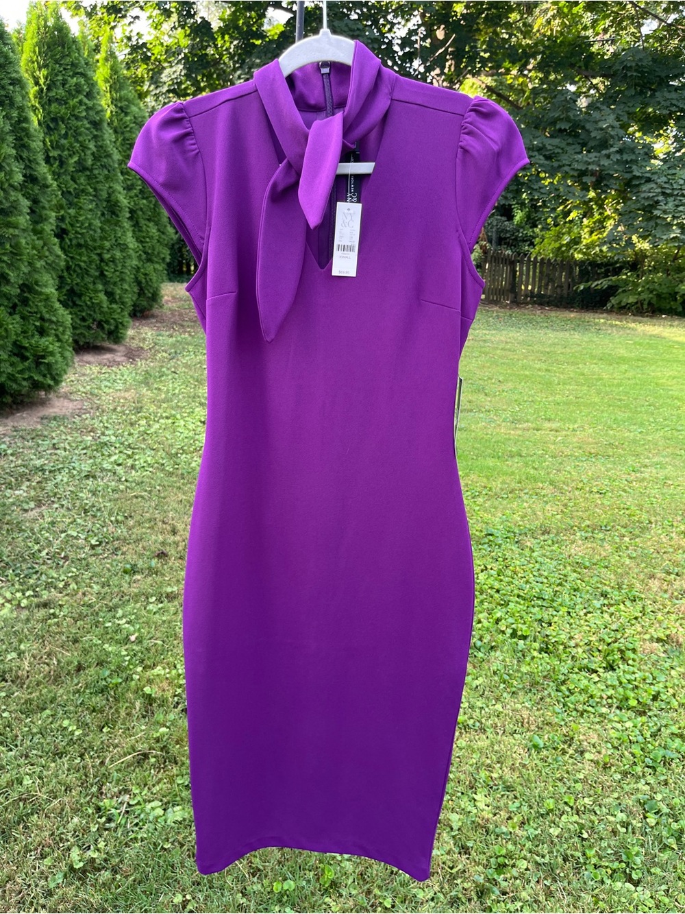 New York & Company Vibrant Purple Tie-Neck Midi Dress